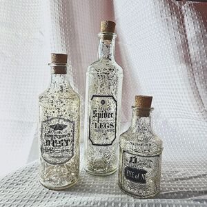 Set of 3 Seasonal Mercury Glass Style Apothecary Bottles - Halloween